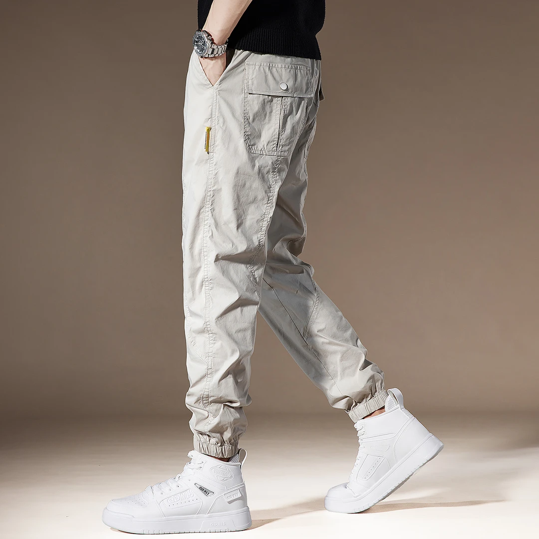 夏季薄款美式工装裤子男2025新款宽松直筒男士束脚透气浅色休闲裤