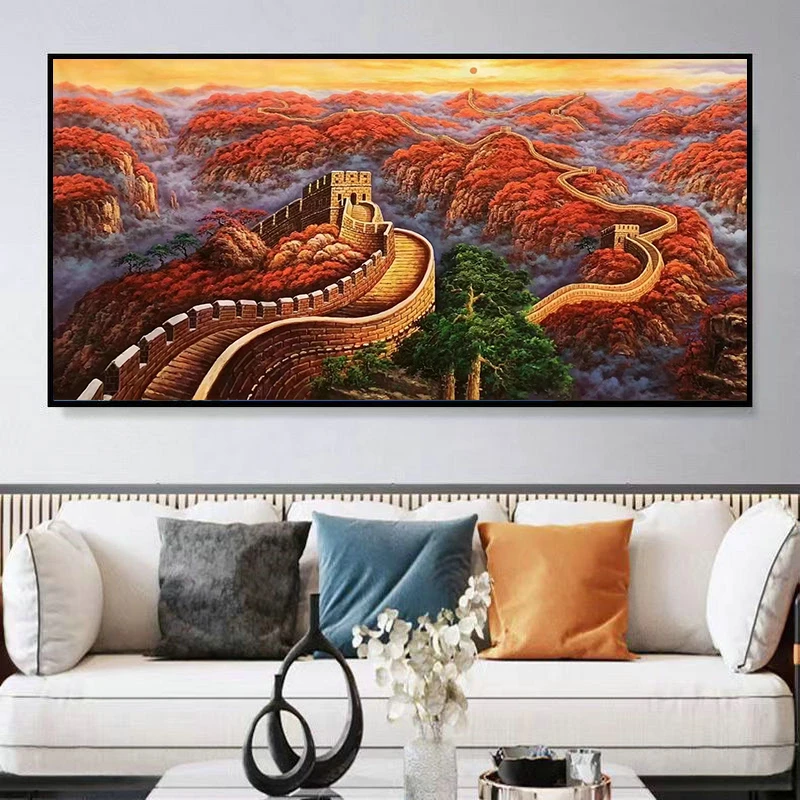 数字油画diy手绘填色丙烯长城风景卧室
