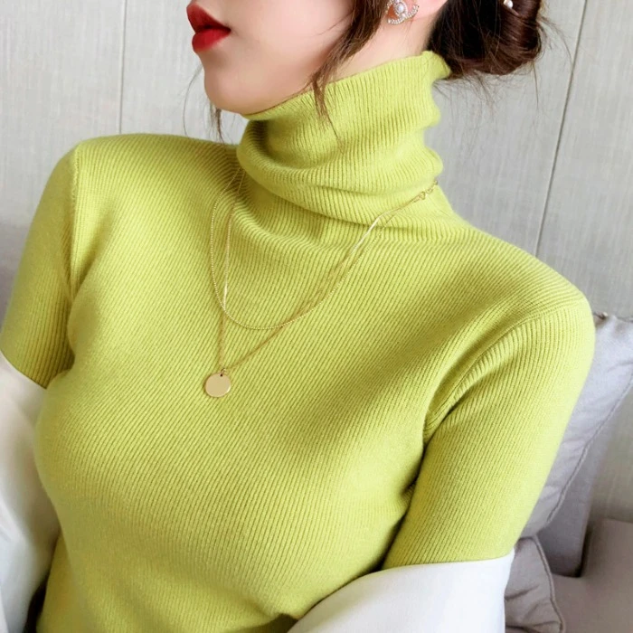 秋冬季高领针织衫女内搭打底衫洋气减龄修身套头堆堆领毛衣高级感
