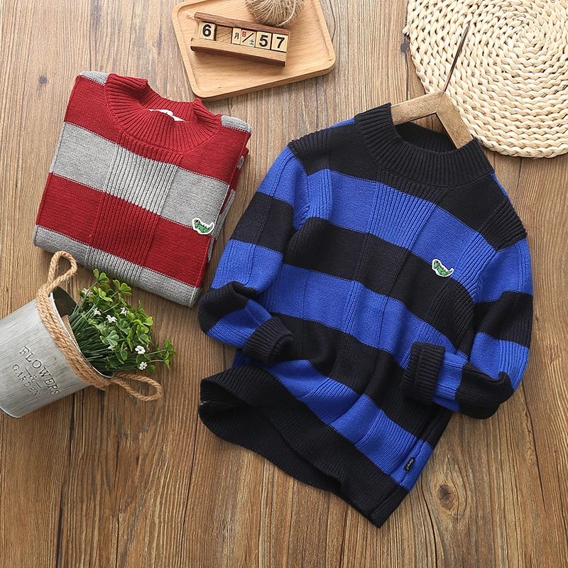 秋冬季儿童宽条纹中大童休闲纯棉毛衣   002