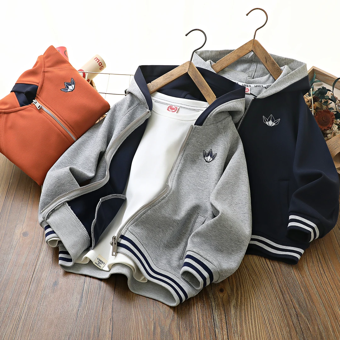 春秋季儿童刺绣插件袖中大童休闲连帽外套   443