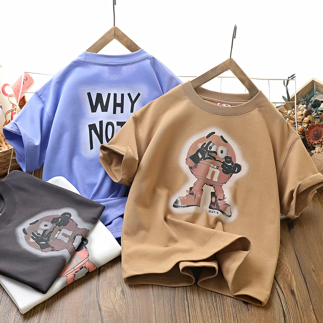 儿童夏季前后印花N豆中大童纯棉短袖T恤    614