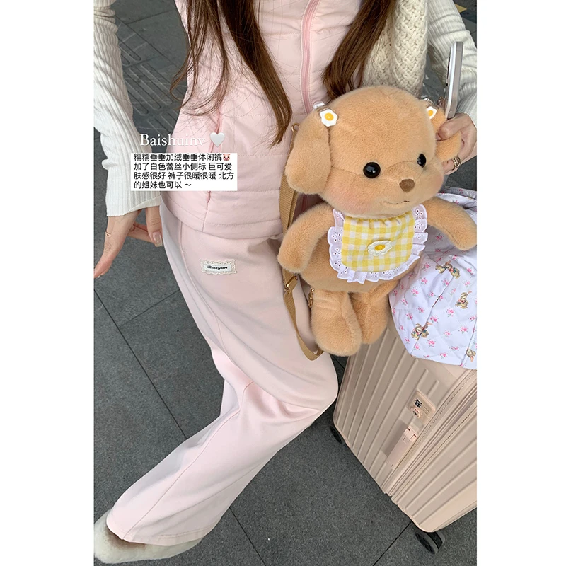 白水女 加绒垂垂裤 波点休闲裤秋冬保暖韩系松弛感裤子B41247084