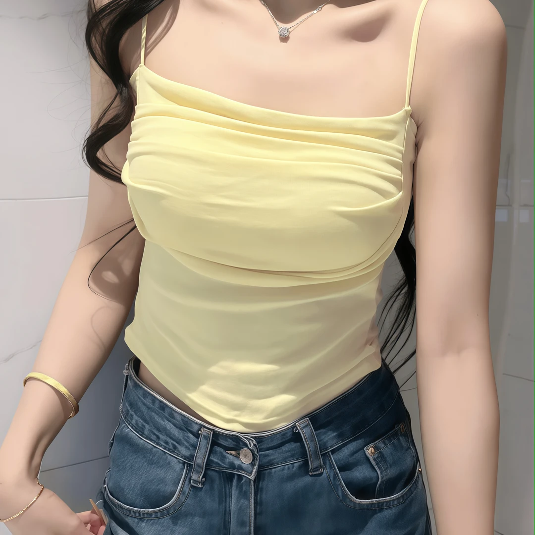 新款褶皱吊带背心女秋冬内搭美背带胸垫一体遮副乳打底修身上衣