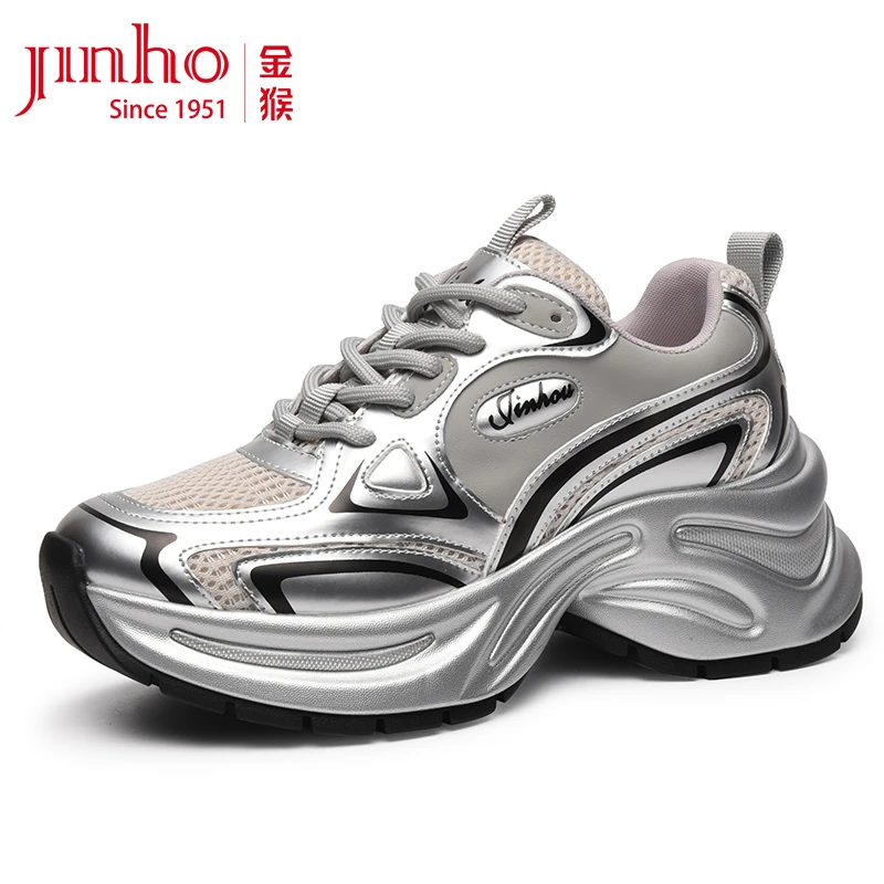 Jinho/金猴时尚百搭潮流ins厚底女鞋网面系带潮鞋老爹鞋Q18077A