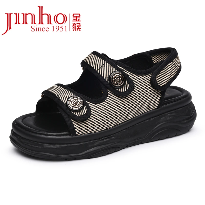 Jinho/金猴时尚夏季女凉鞋厚底露趾透气软底女士沙滩鞋SQ68019A