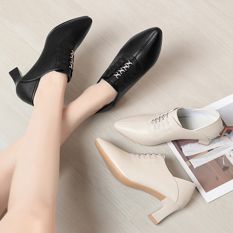 【尖头】2807新款春秋百搭女鞋中高跟尖头时尚深口两穿女士单鞋中跟