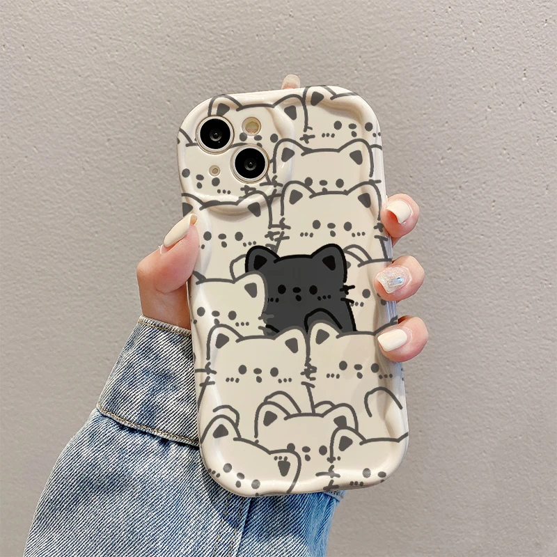 很多小猫曲边纹苹果15全包手机壳（华为oppo小米vivo）mate60软硅胶