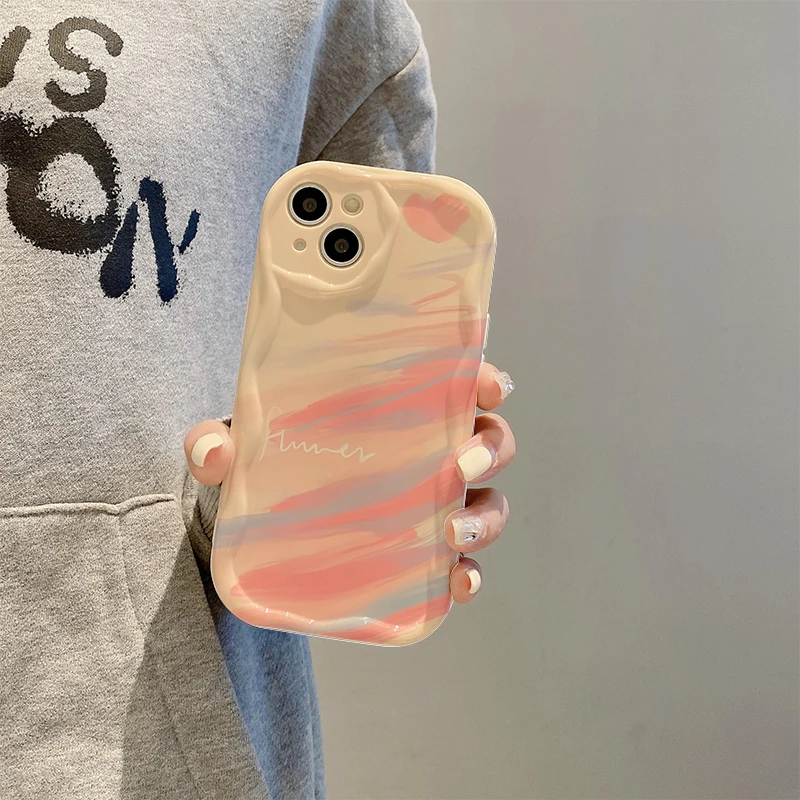 爱心涂鸦曲边纹苹果15全包手机壳（华为oppo小米vivo）mate60软硅胶