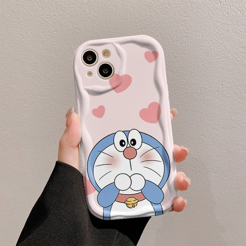 爱心叮当猫曲边纹苹果15手机壳(华为oppo小米vivo)mate60软硅胶