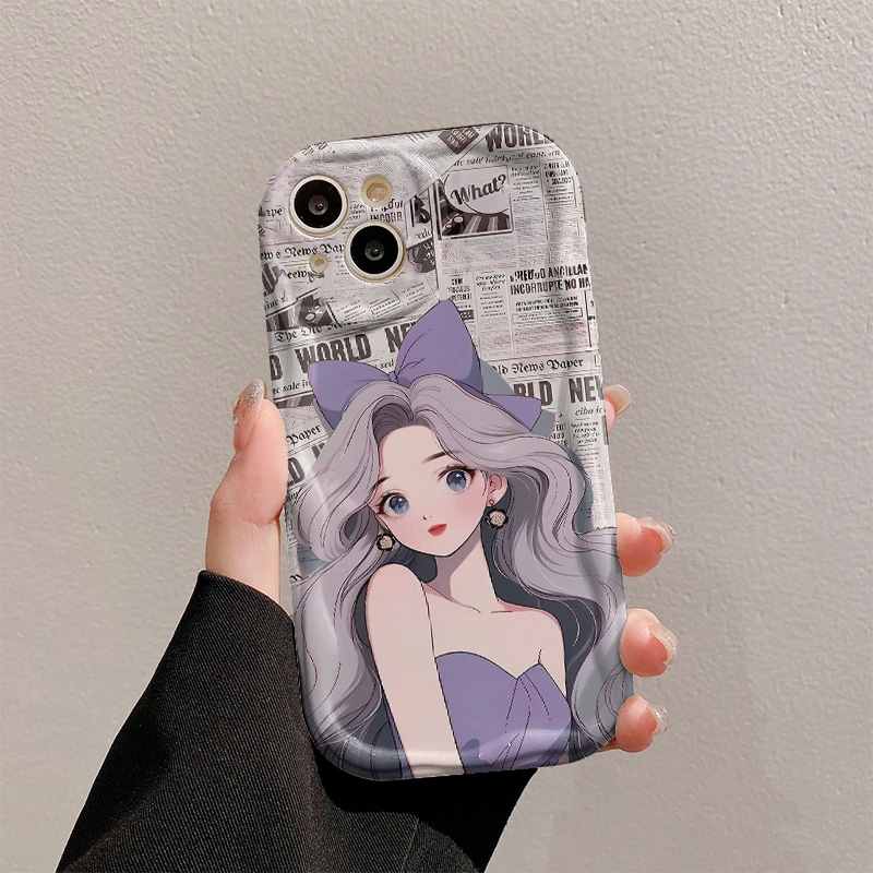 动漫女孩曲边纹苹果15全包手机壳（华为oppo小米vivo）mate60软硅胶