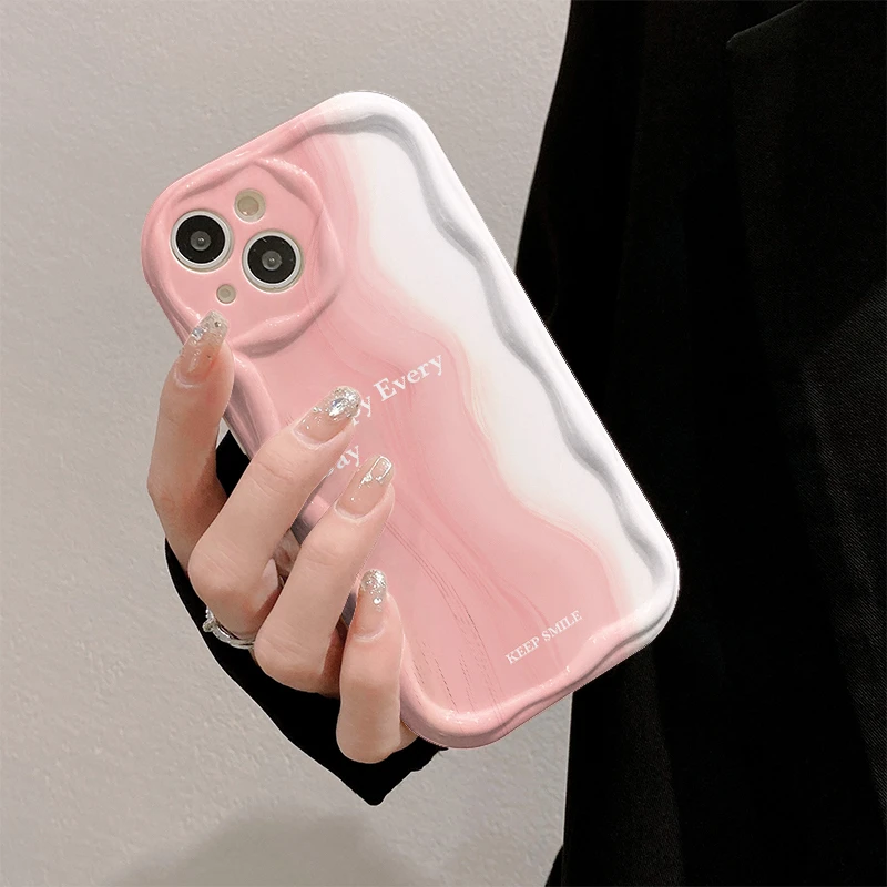 粉色颜料曲边纹苹果15全包手机壳(华为oppo小米vivo)mate60软硅胶