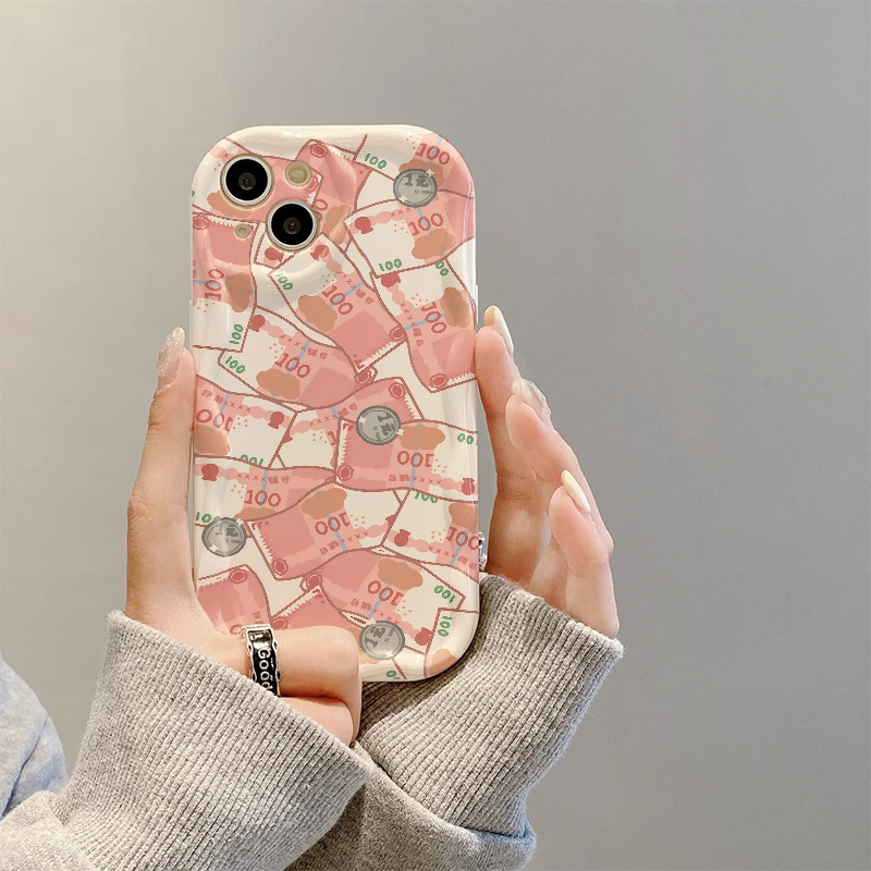 创意钱钱曲边纹苹果15全包手机壳（华为oppo小米vivo）mate60软硅胶