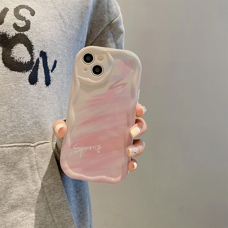 粉色晕染曲边纹苹果15全包手机壳（华为oppo小米vivo）mate60软硅胶