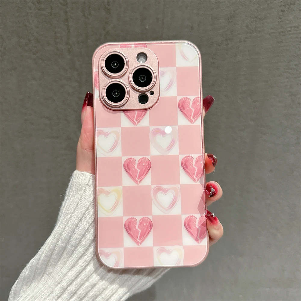 粉爱心金属漆苹果15全包手机壳（华为oppo小米vivo）mate60创意