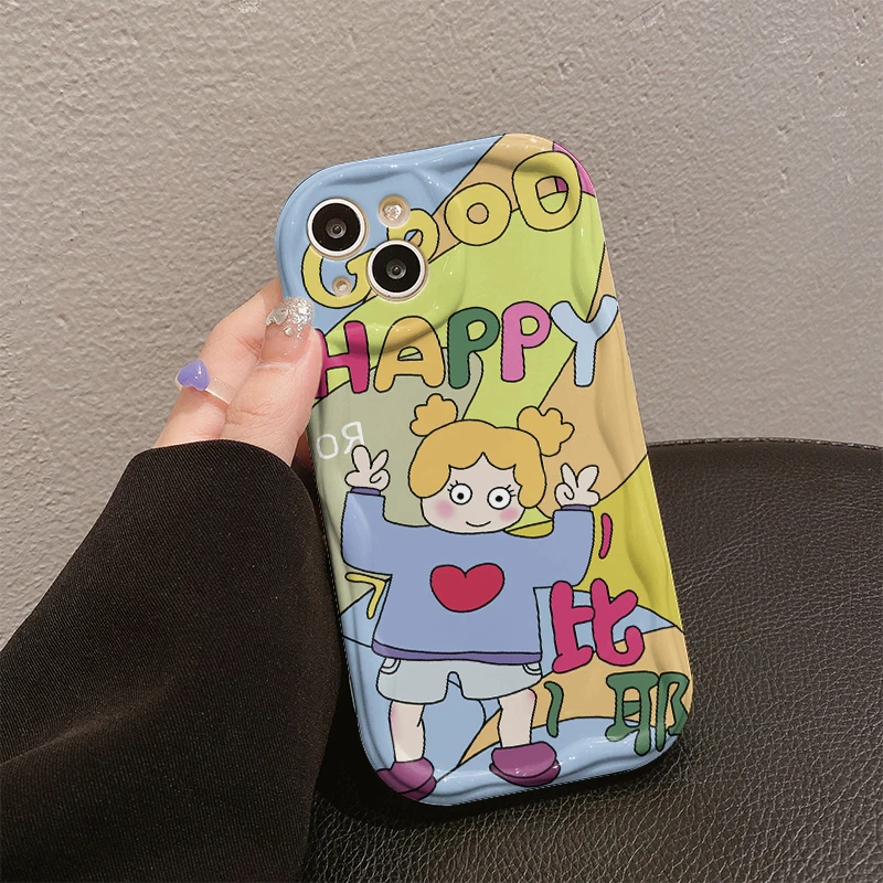 比耶女孩曲边纹苹果15全包手机壳（华为oppo小米vivo）mate60软硅胶