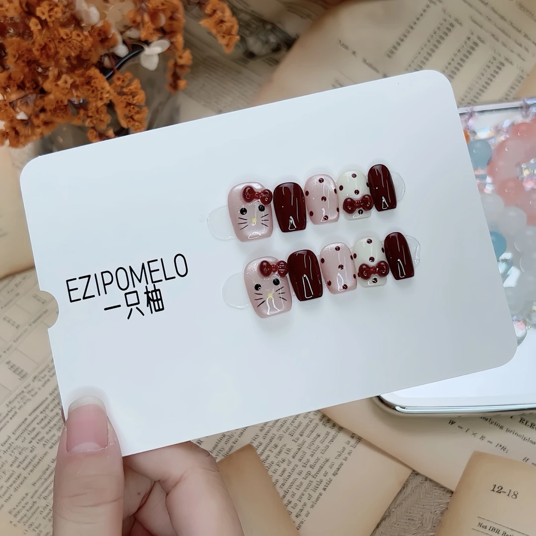 【KT猫】一只柚纯手工穿戴甲气质穿戴式梯形光疗美甲