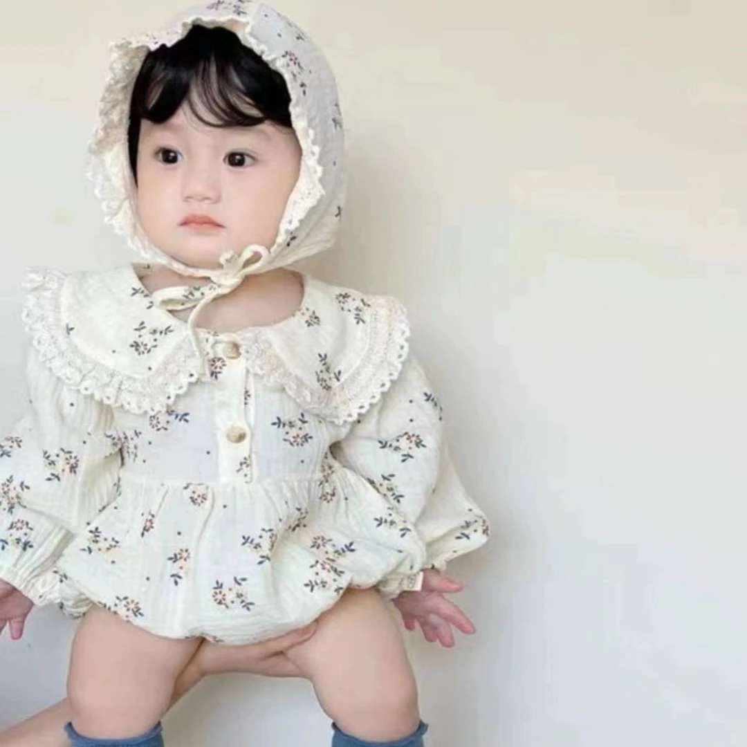 新生儿哈衣套装婴儿春秋碎花公主包屁衣ins女宝宝百天连体衣爬服