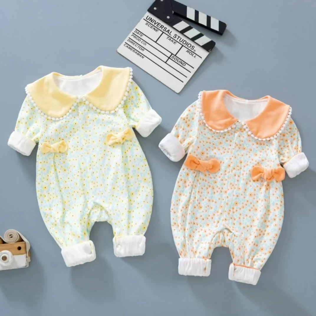 婴儿衣服春秋薄款连体衣新生儿哈衣洋气公主纯棉无骨宝宝春装爬服