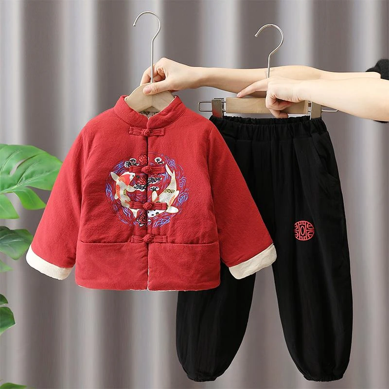 巴ʚ拉巴ʚ拉儿童汉服男童秋冬套装宝宝过年拜年服中国风棉服周岁礼