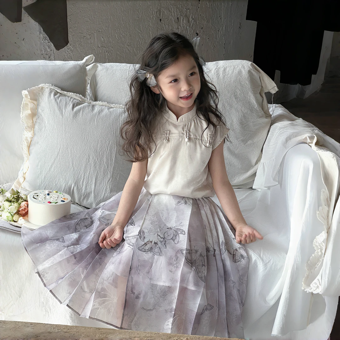 女童新中式汉服马面裙套装2024夏季新款女孩中国风洋气两件套裙子