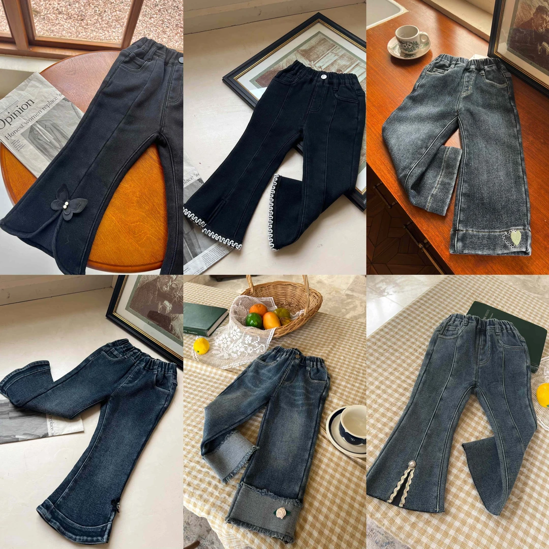【福利款】女童一体绒牛仔裤冬季加绒加厚2024新款儿童直筒阔腿裤