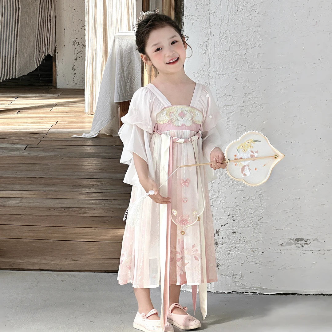 女童汉服夏季2024新款中国风洋气女孩复古唐装儿童古风夏装连衣裙