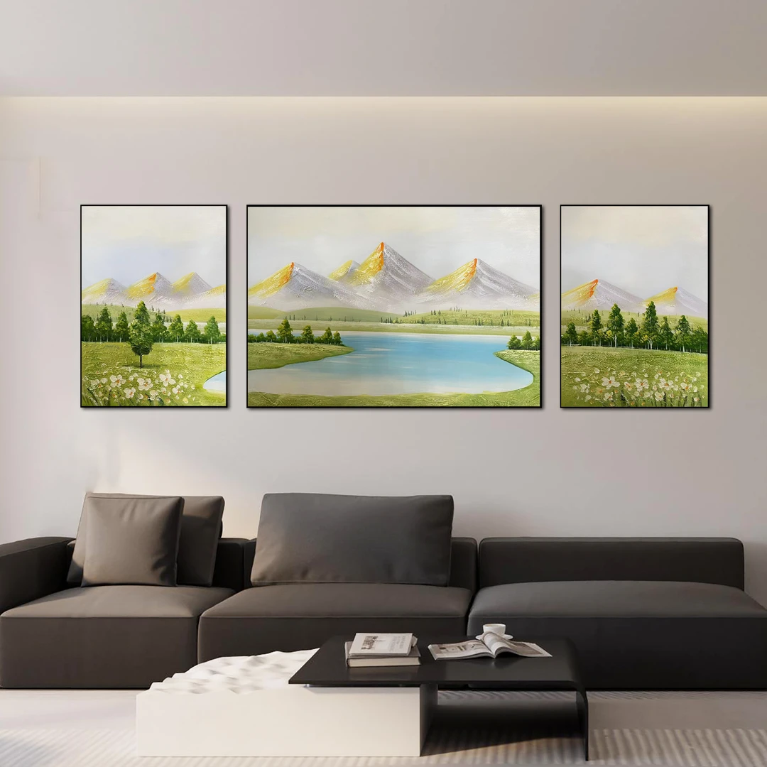 SF241《春风》油画装饰画客厅三联画沙发轻奢背景墙壁肌理油画