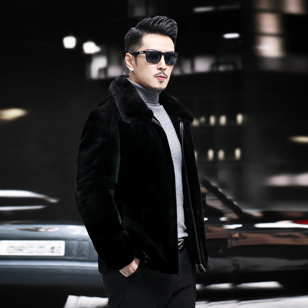 2302美国宝嘉美貂皮皮草外套男款短款翻领海宁貂皮大衣休闲大码冬