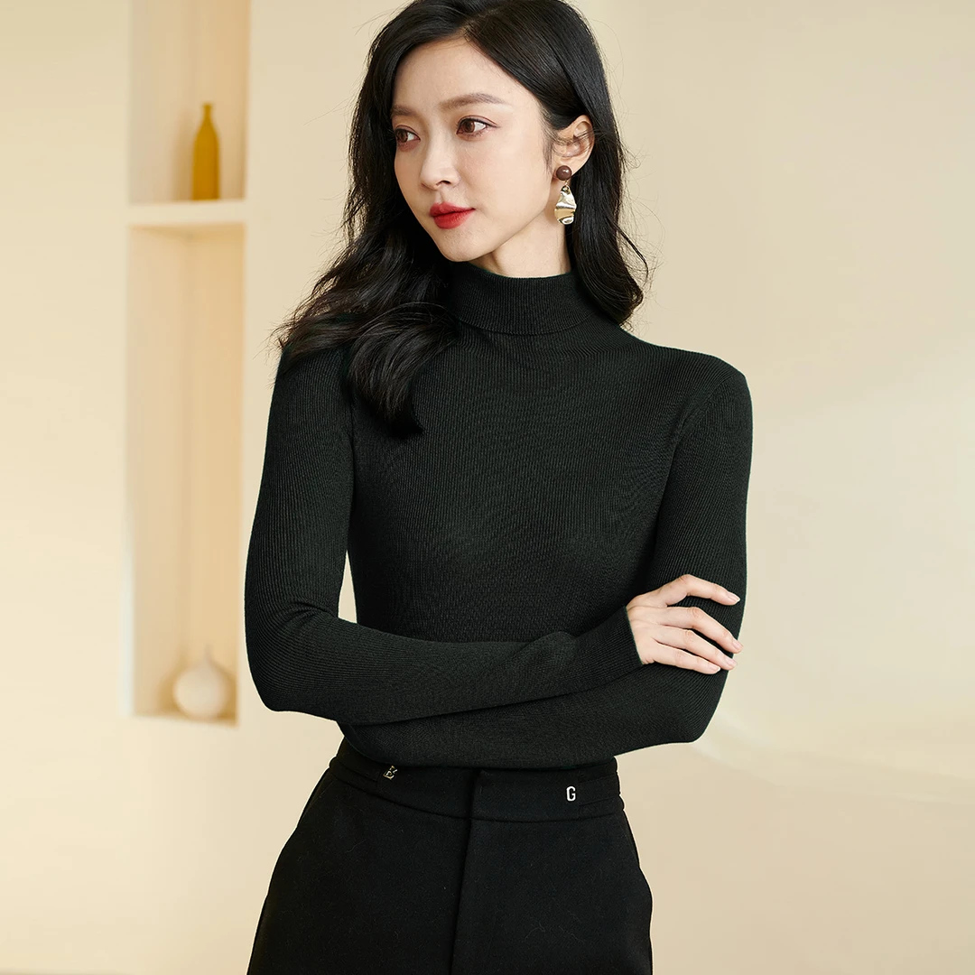 【糖糖严选】百搭纯色打底衫高弹亲肤30%细支羊毛针织衫5G22CM2900