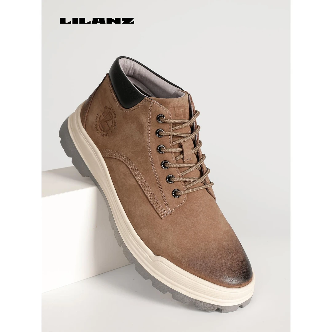 利郎男士时尚中帮圆头春秋季百搭柔软舒适轻便潮流休闲鞋W4QXL303