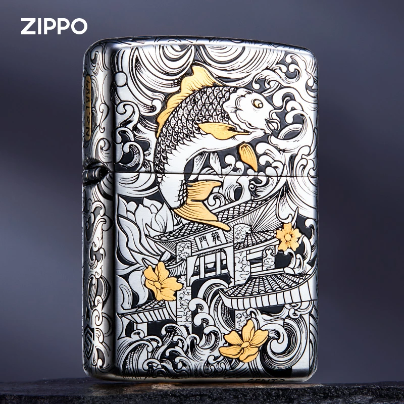 打火机zippo正品防风煤油火机鱼跃龙门限量版芝宝正版DY8704JY