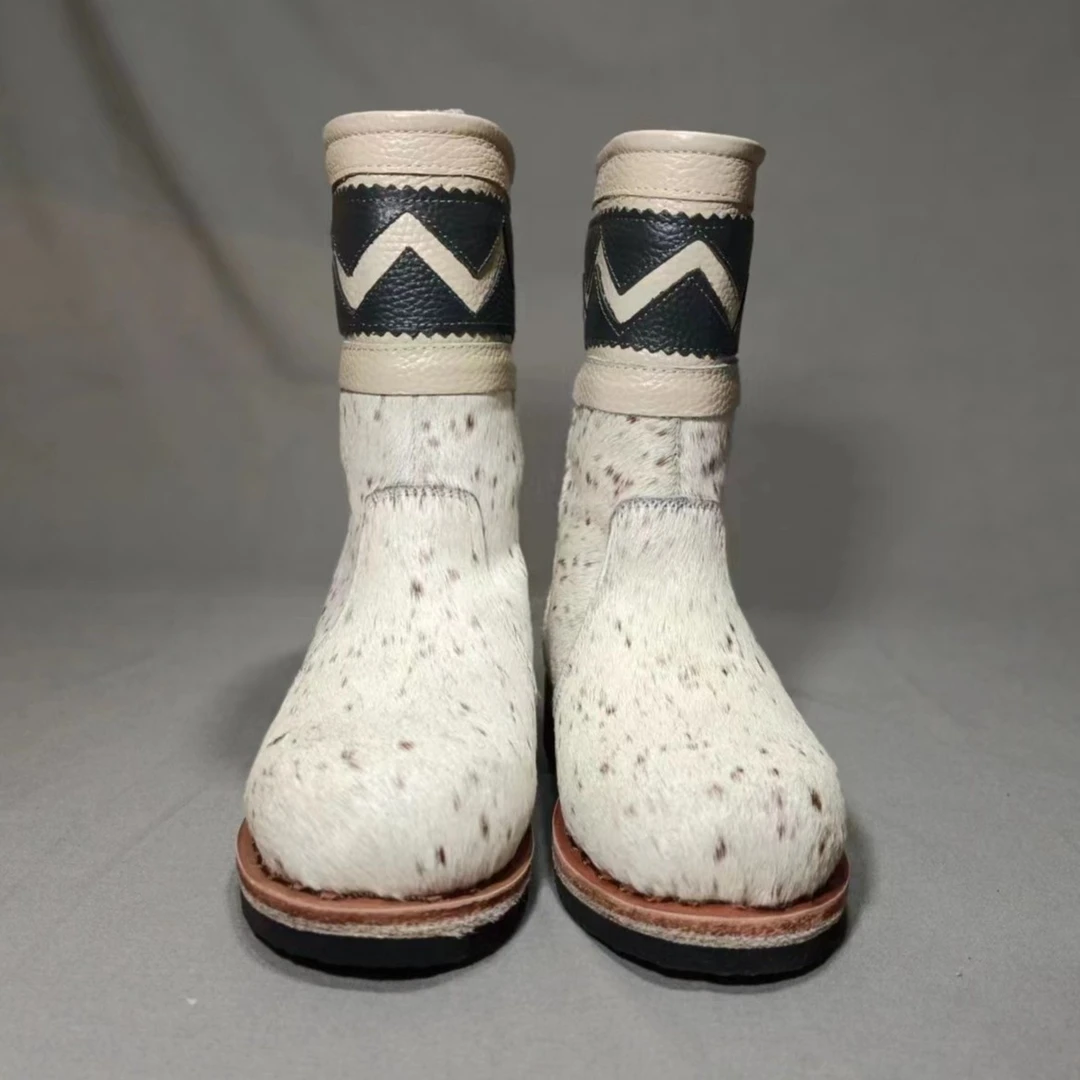 儿童冬季马毛皮毛一体短筒圆头保暖绵羊毛内里简约舒适防滑棉靴