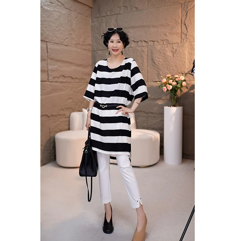 春季韩版连衣裙时尚品质女装显瘦休闲裙宽条纹洋气减龄气质裙8831