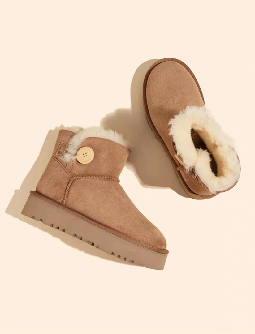 【短筒一粒扣】反季大促桑坡村皮毛一体百搭保暖真皮真毛雪地靴