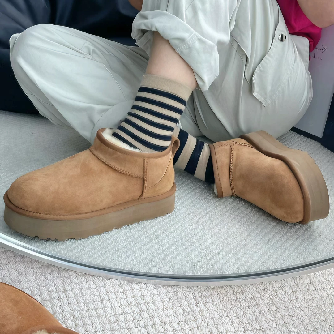 【厚底4CM冬雨】经典Mini保暖皮毛一体桑坡雪地靴加绒短筒靴加厚