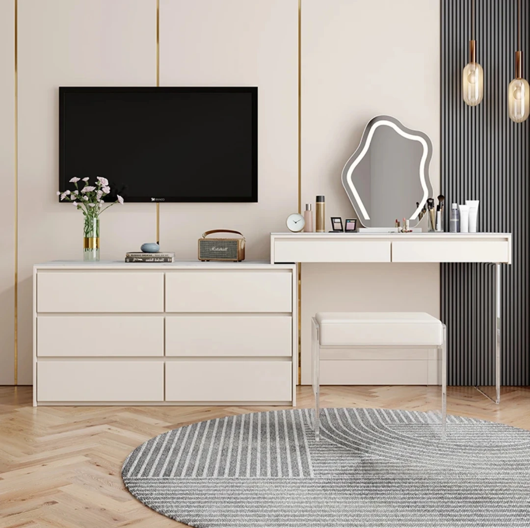 意式轻奢梳妆台家用卧室化妆桌斗柜组合极简可伸缩旋转化妆台客厅