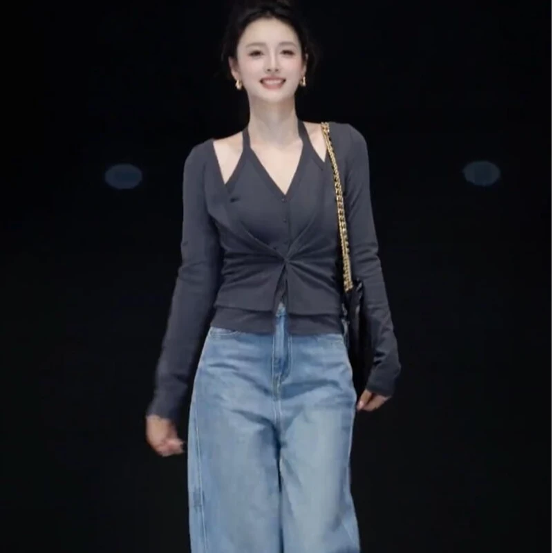 早秋时尚套装女2024高级感洋气长袖上衣气质高腰显瘦阔腿裤两件套