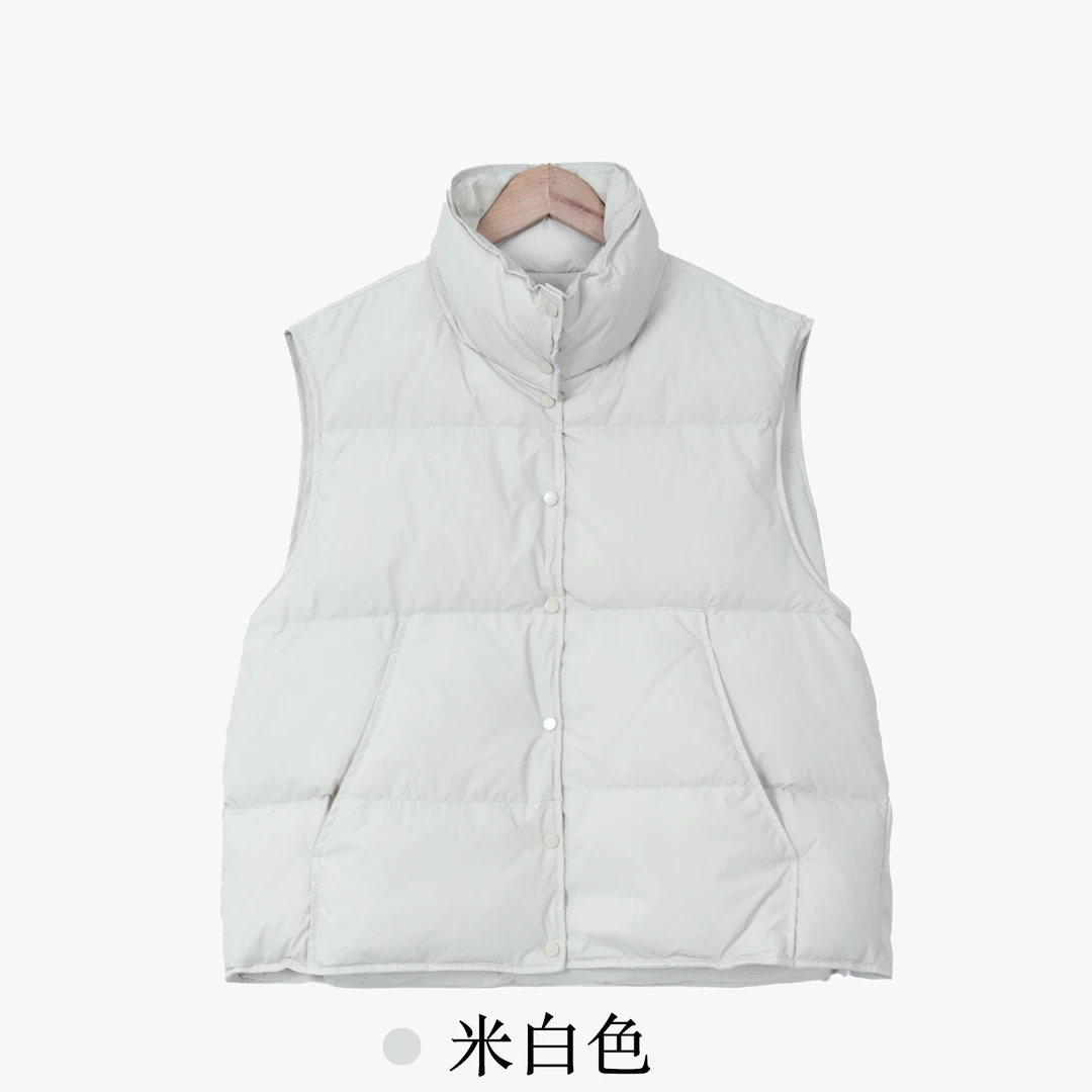 [保暖不臃肿!]高端大朵90白鸭绒立领背心简约羽绒马甲女-P830