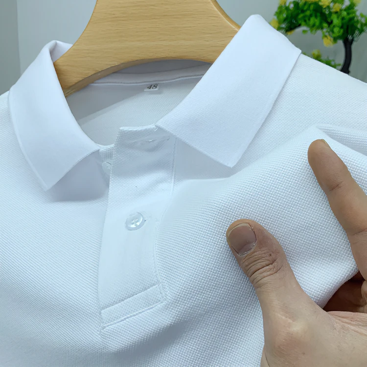 100%纯棉短袖t恤男士夏装纯白色纯色简约休闲上衣翻领POLO衫夏季~
