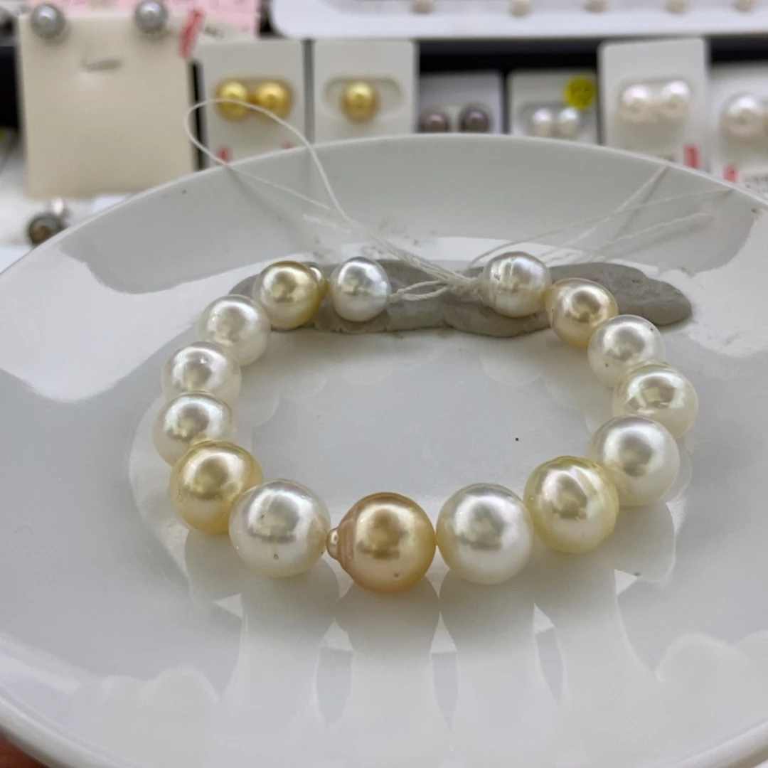海水珍珠手串未镶嵌9-11mm白金混彩巴手链