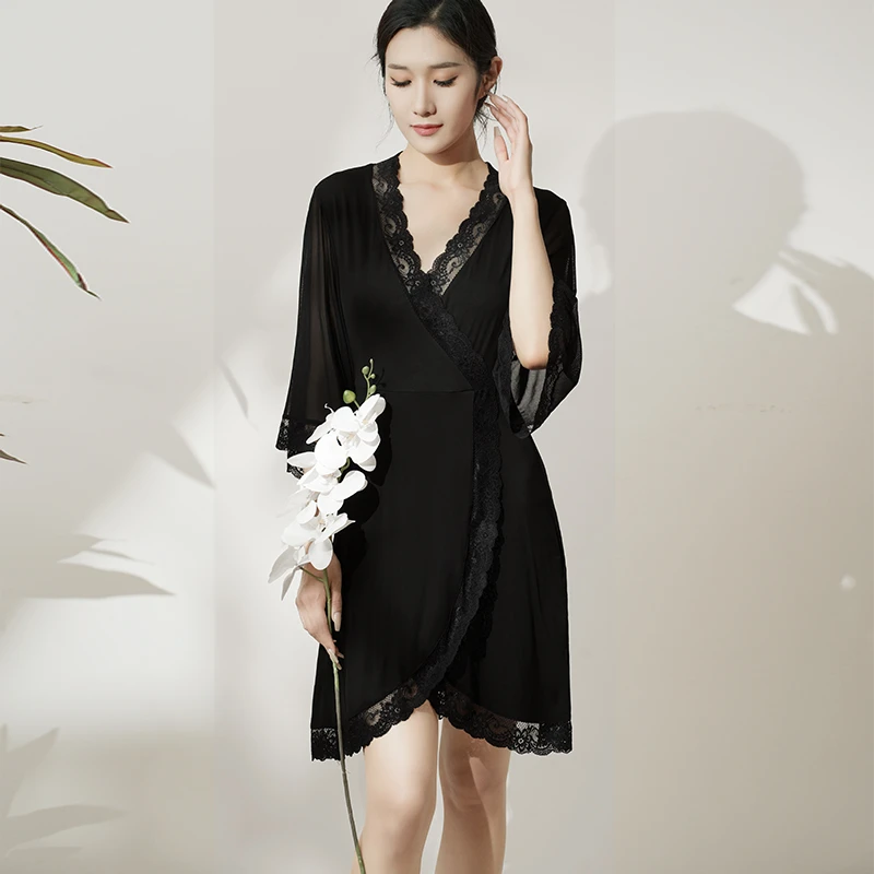 茉涩睡裙女款莫代尔性感黑色家居高端家居服2023新款爆款法式高档