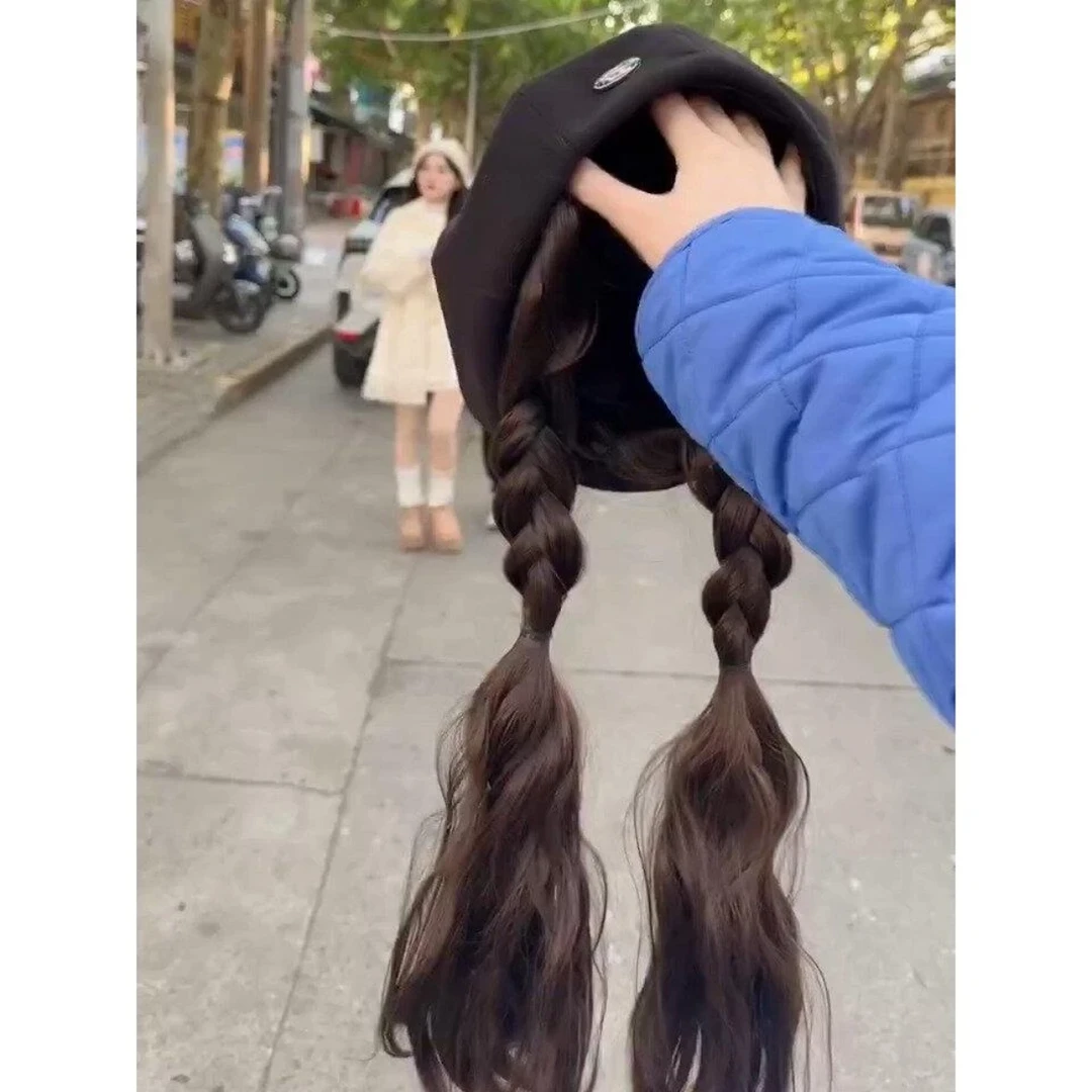 八角贝雷帽女生秋冬显脸小的假发帽子一体长卷发自然仿真韩系百搭