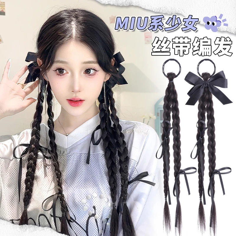 假发马尾辫子女款鸭轻盈自然嘴夹蝴蝶结麻花辫拳击辫