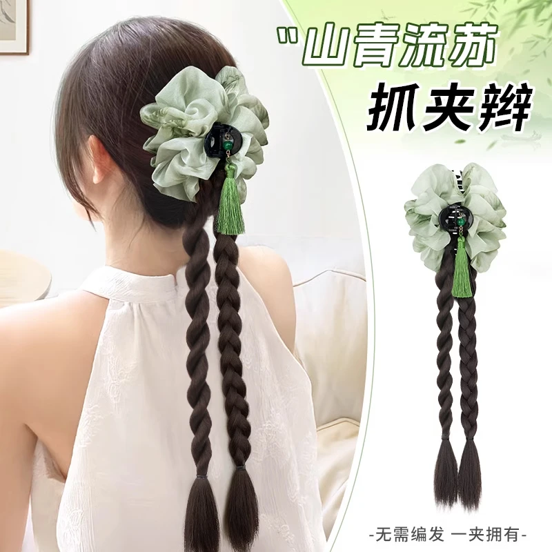 新中式假发辫子发圈假马尾仿真汉服旗袍古风扭扭辫国风抓夹麻花辫