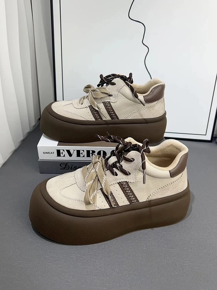 7635-1大棉时尚高帮德训鞋女拼色厚底松糕运动休闲鞋加绒保暖复古