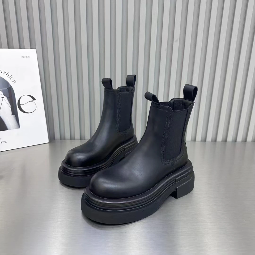 女鞋1032-1经典款烟筒靴时尚百搭厚底秋季圆头潮流短筒女靴