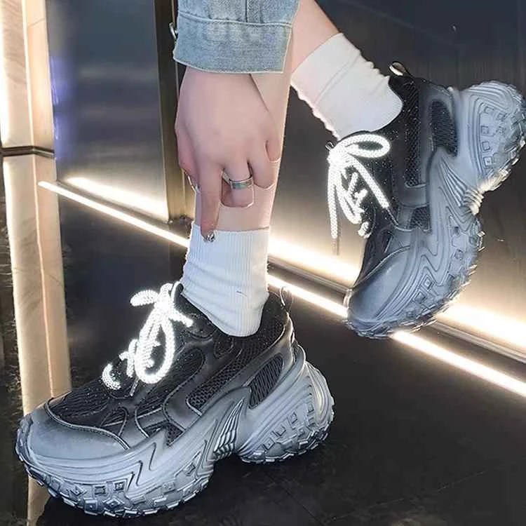 春季上新款2385时尚百搭潮鞋黑色女士老爹鞋