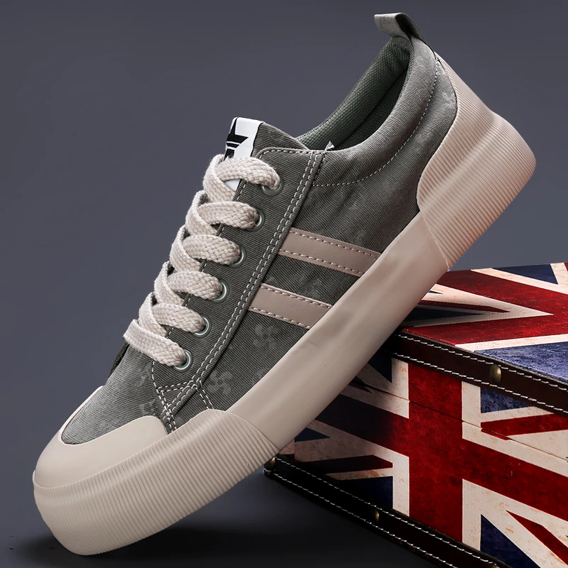 2024秋季新款潮鞋印花男士布鞋系带厚底板鞋低帮鞋男帆布鞋*24825