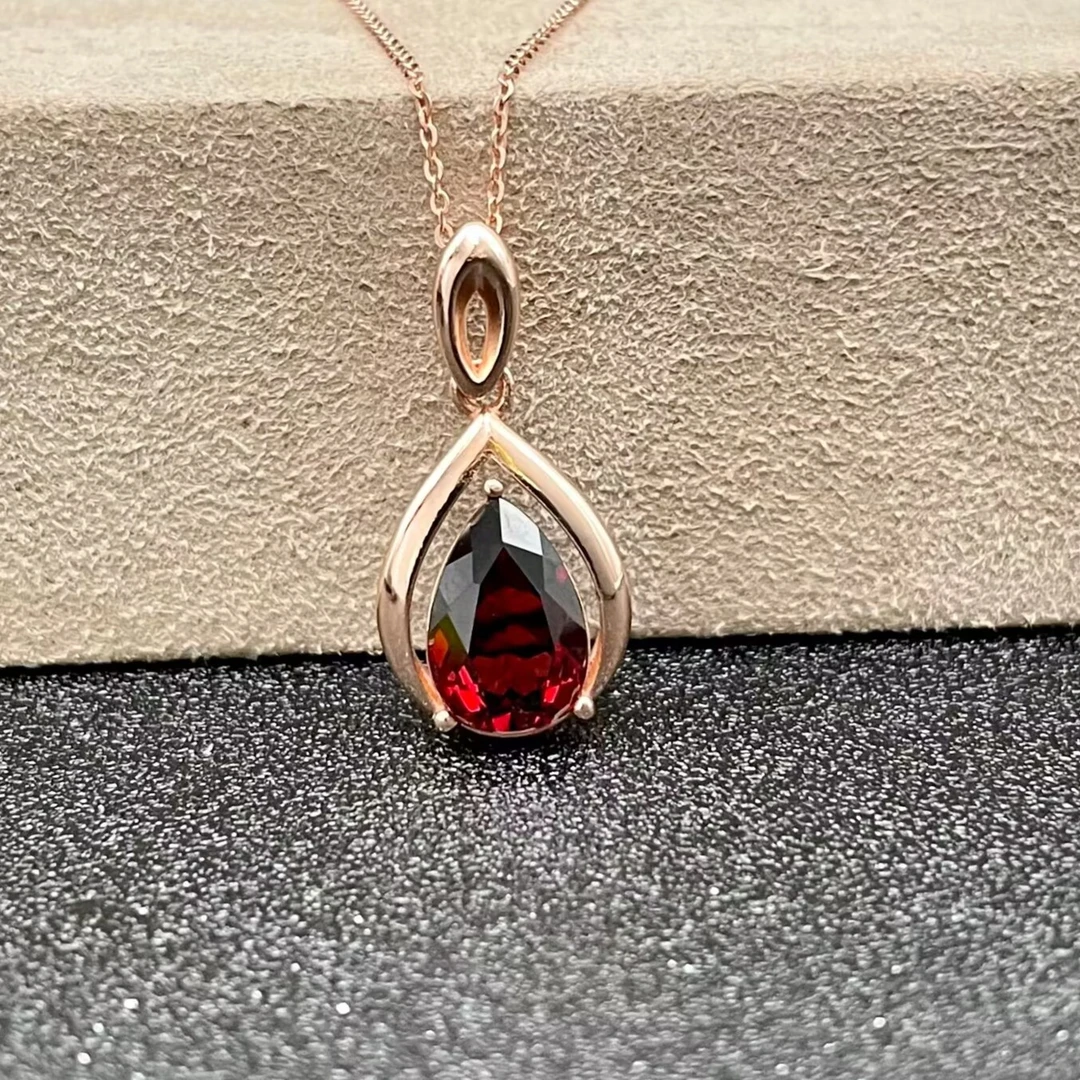 米拉奇 天然石榴石18K玫瑰金设计师时尚水滴吊坠A336 3.5ct